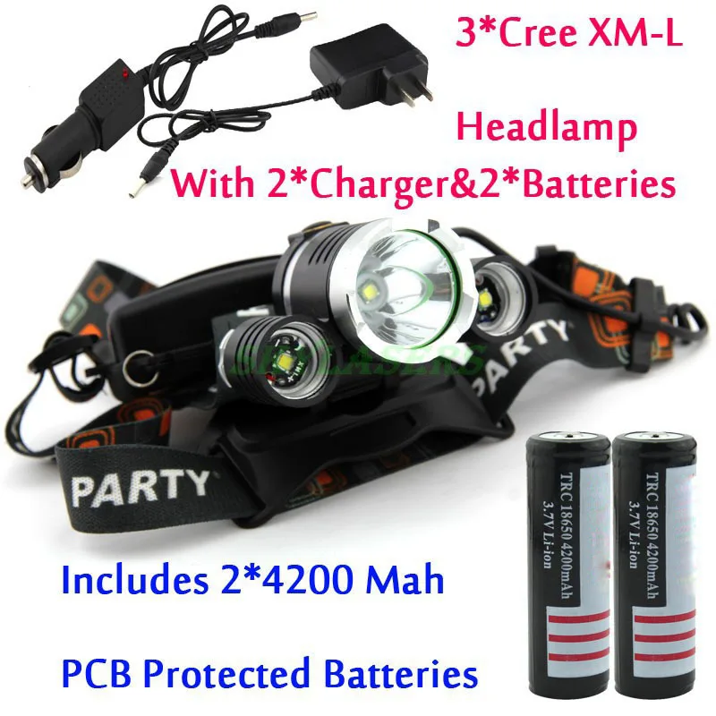 Большая распродажа! 3 x XM L XML T6 LED 4200 лм налобный фонарь + 2 * защищенная печатная