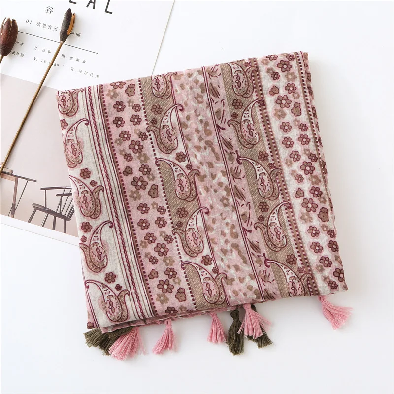 Marte&ampJoven Bohemian Mini Floral Pink Thin Women Scarf Classic Paisley Pattern Spring Autumn Pashmina Shawl Female Bandana | Аксессуары