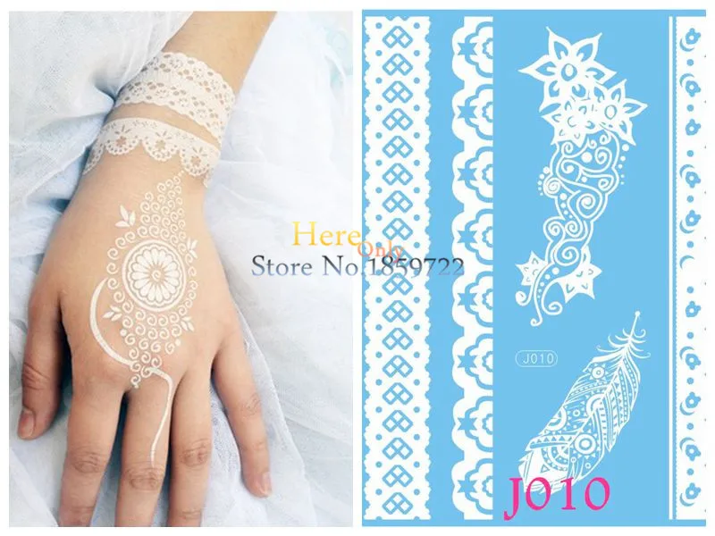 Уникальные водонепроницаемые тату наклейки из хны белые большие женские