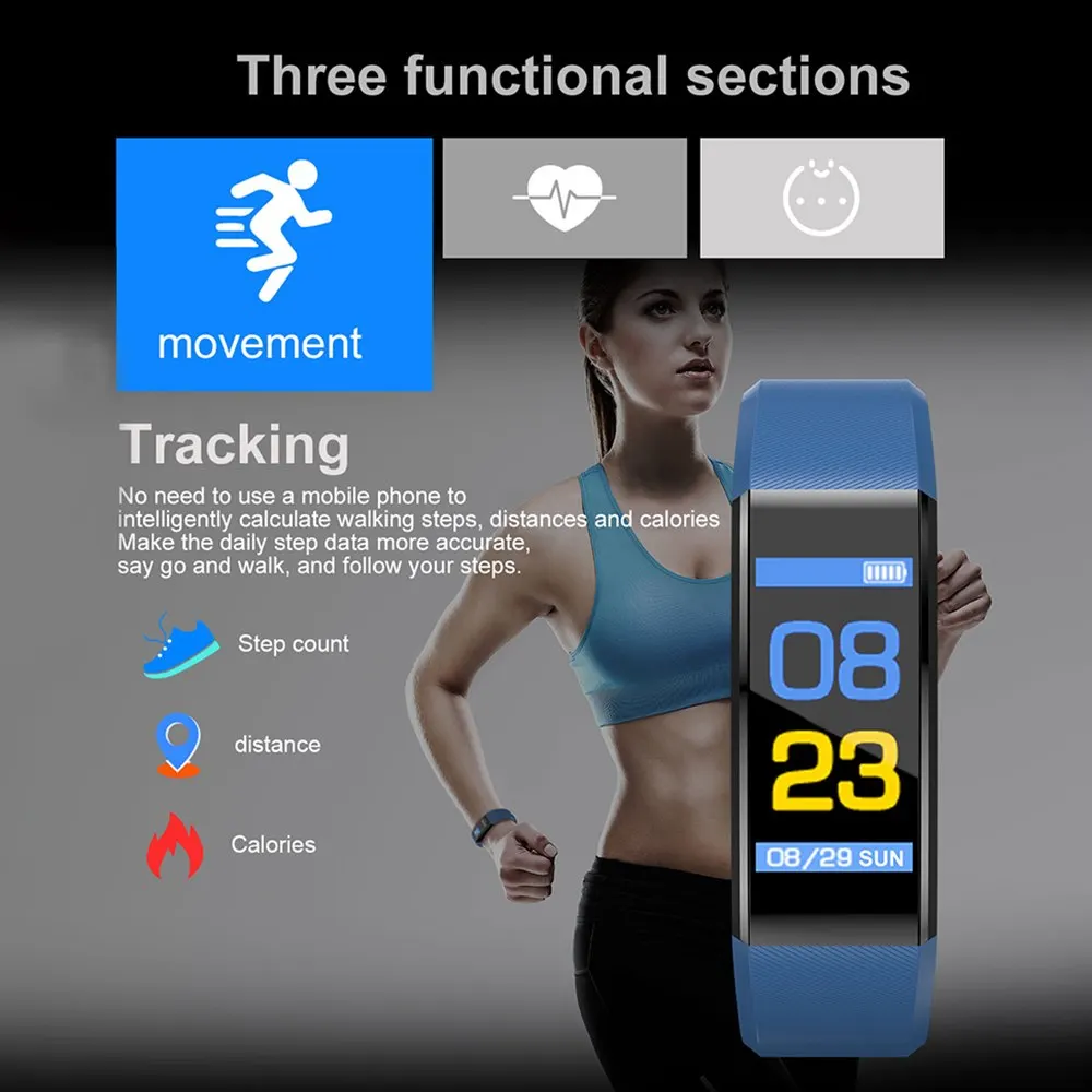 

Smart Fitness Tracker Wristband Heart Rate Monitor Bracelet Fitness Tracker Sport Pedometer Wristband Watch for Android IOS