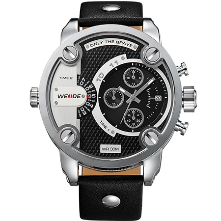 WEIDE повседневная мужская обувь из натуральной кожи мужские спортивные часы наручные часы армия часы водонепроницаемый браслет черный большой циферблат механические часы - Цвет: Черный