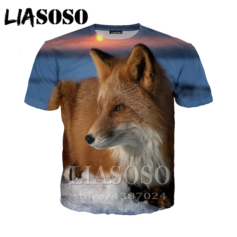 LIASOSO DJ футболка Объёмный рисунок (3D принт) лиса для мужчин и женщин уличная одежда