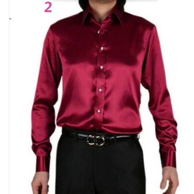 Мужская рубашка под заказ повседневные Костюмы шелковые атласные рубашки с