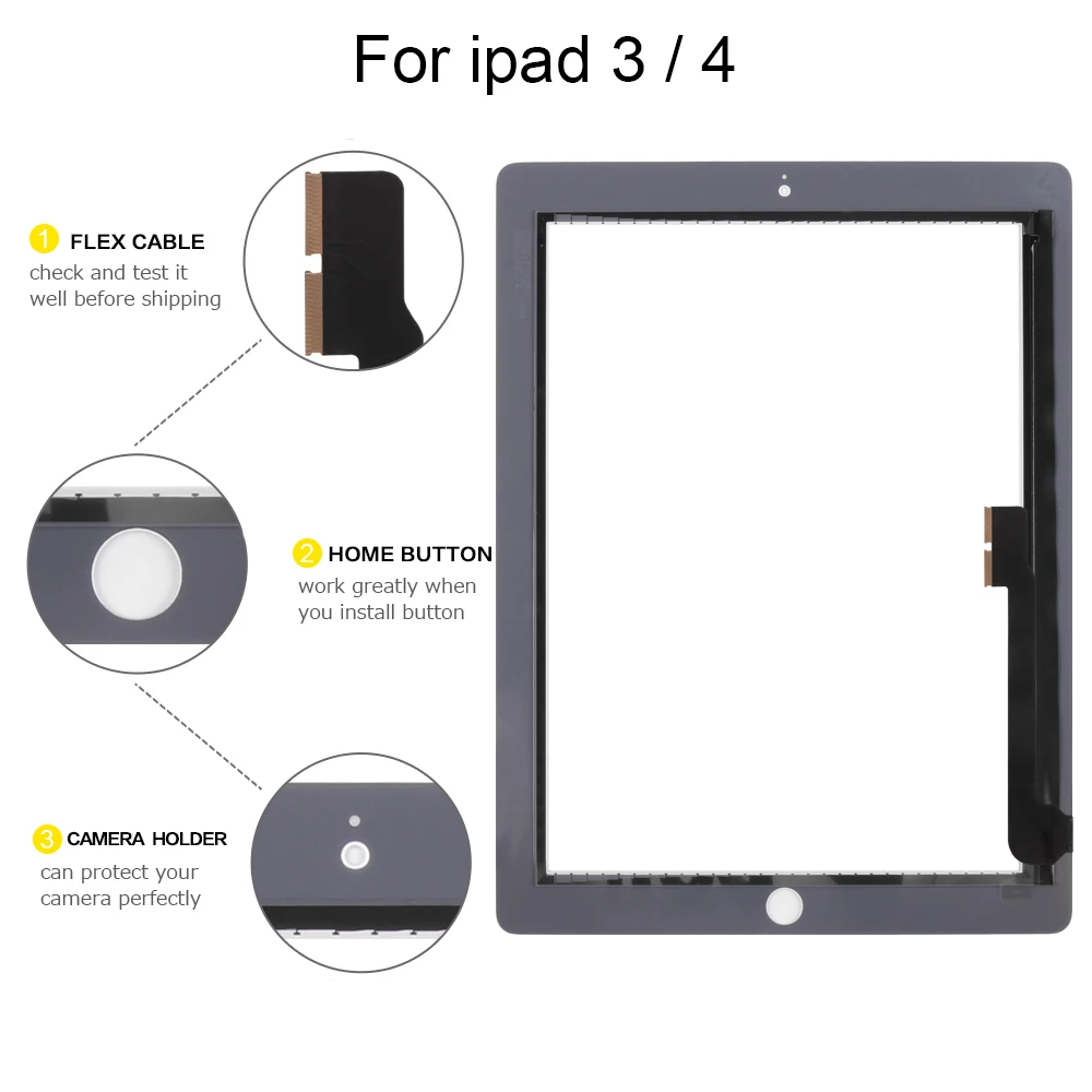 AAA Original For iPad 2 3 4 5 Air White Black Digitizer Touch Screen Front Display Glass Assembly without Home Button Flex | Компьютеры и