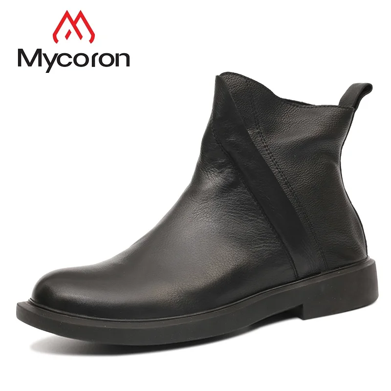 MYCORON New Men Chelsea Boots Fashion Ankle Shoes Male Brand Leather Luxury Slip Ons Motorcycle Bota Masculina | Обувь
