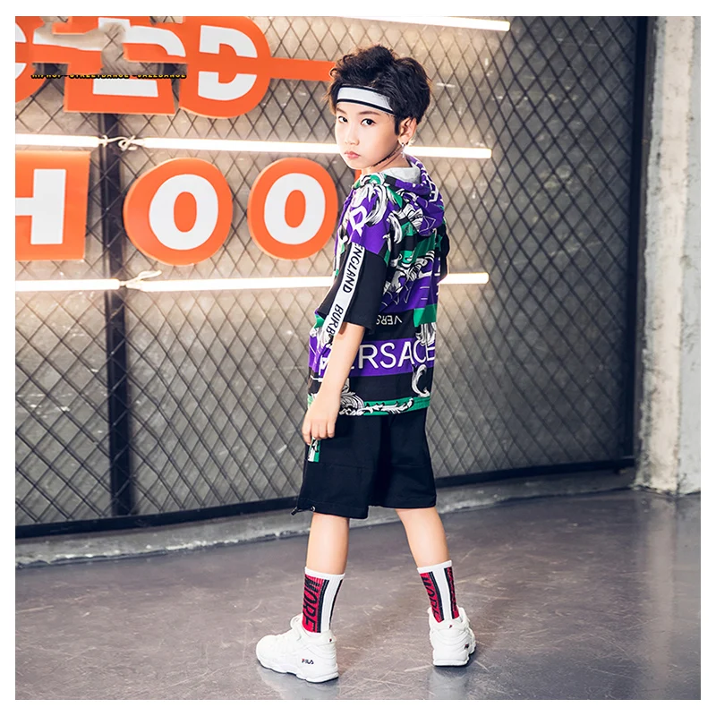 

Children'S Street Jazz Dance Suit Boys Hip Hop Fashion Tide Suit Loose Short Sleeve Handsome Hiphop Performance Clothing DWY1719