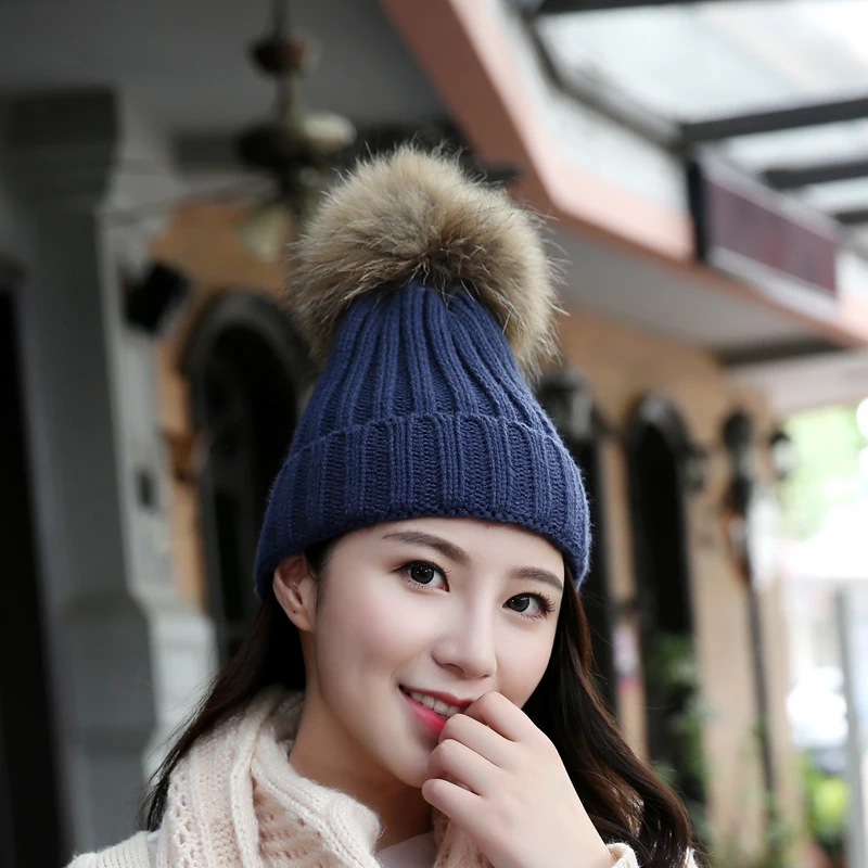 2018 зимние шапки из кроличьего меха для женщин шапка с помпонами вязаная