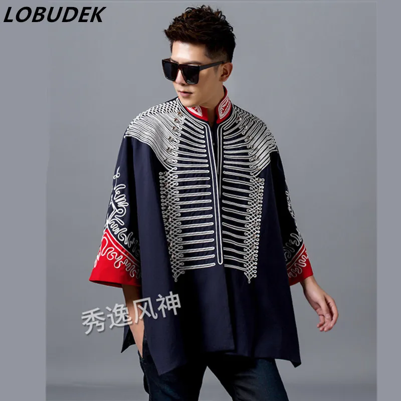 Куртка мужская с вышивкой свободная накидка для ночного клуба пиджак вечерние