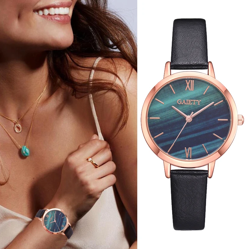 Модные малахитовые зеленые часы с циферблатом креативный кожаный ремешок