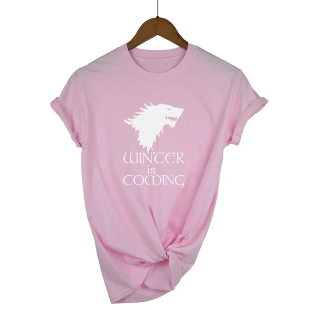 Pink-W Женские футболки "Игра престолов", Забавный дом СТАРКОВ, Джон Сноу, женские топы с принтом, короткий рукав, круглый вырез, футболка, новинка, крутая футболка - Цвет: Pink-W