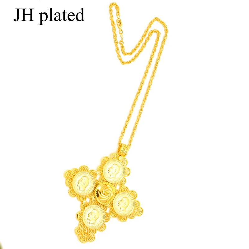JHplated Золото Цвет эфиопская монета с крестом кулон ожерелье Эритрея отличный