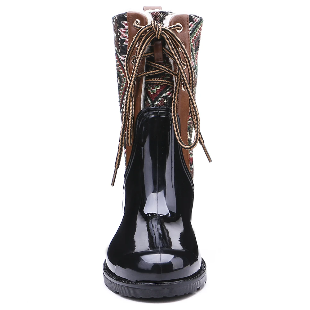 TONGPU теплые резиновые сапоги на шнуровке с геометрическим рисунком и флисовой