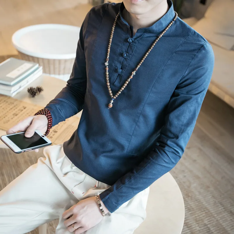 Традиционная китайская одежда для мужчин хлопковые льняные рубашки с длинным