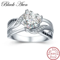 black awn classic engagement rings for women 925 sterling silver jewelry black spinel heart finger ring lover gift c422