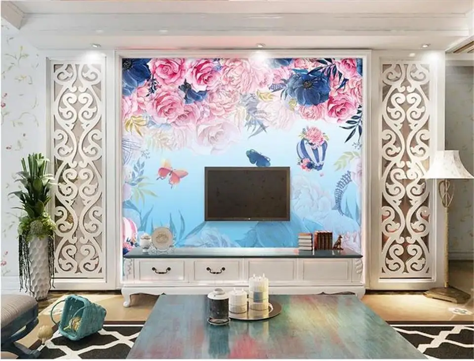 

Пользовательский размер 3d фото обои для гостиной роспись бабочка цветок воздушный шар 3d живопись диван ТВ фоновые обои для стены 3d