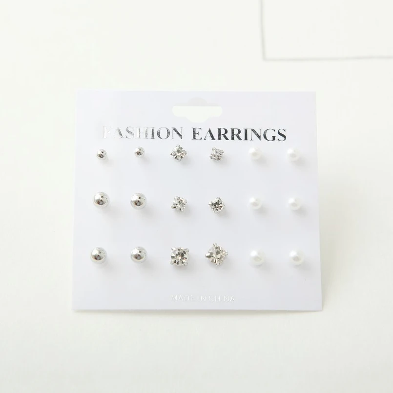 2018 New Hot Sale Simple Style Earring Set Water Drill with Pearl Round Stud Earrings for Women Fashion Jewelry SP0488 | Украшения и
