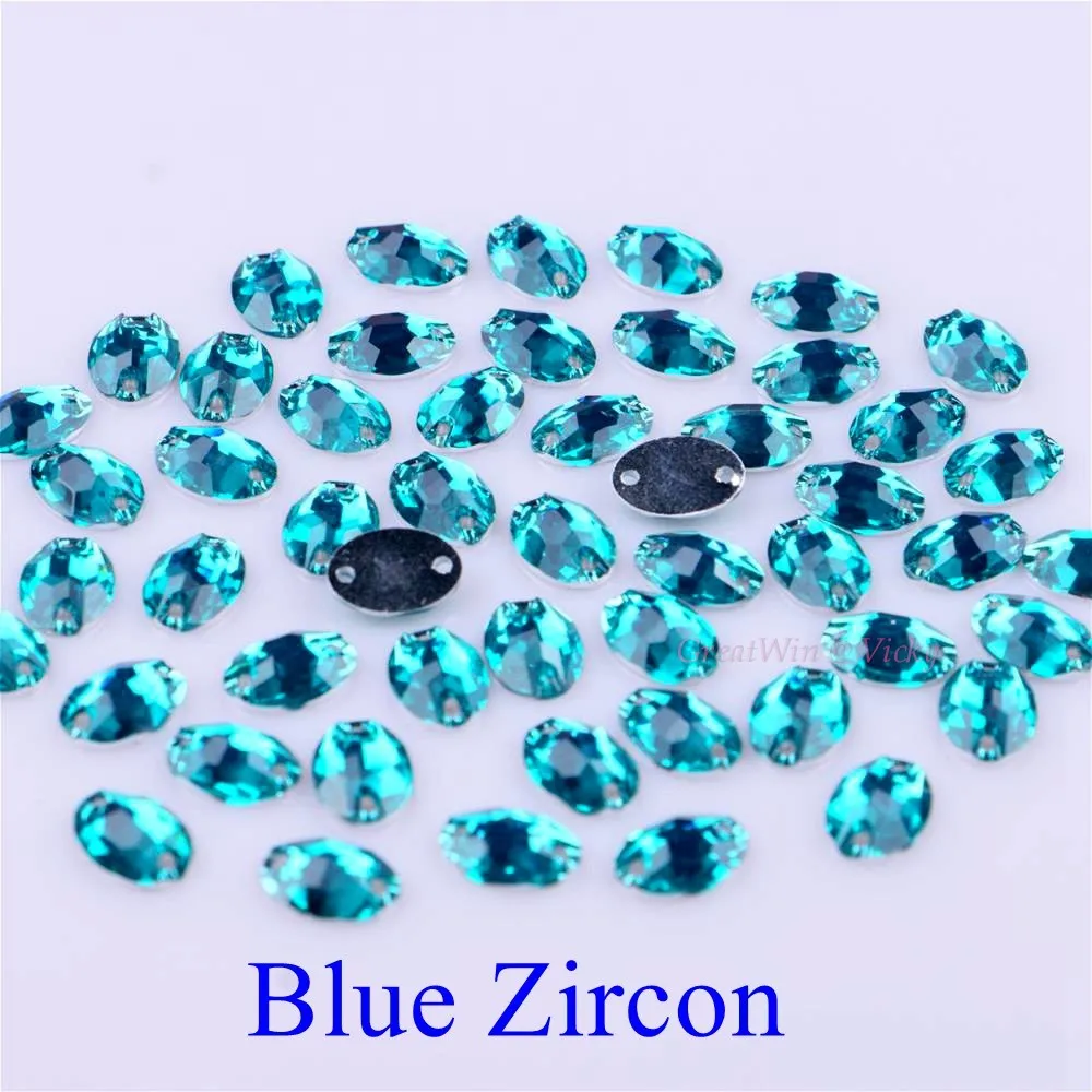 Blue Zircon 7x10 мм Овальный Форма пришить стразы с двумя отверстиями в форме эллипса, кристаллы смолы бусины со стразами и камнями 50 шт./упак - Цвет: Blue Zircon