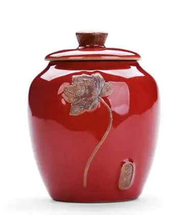 Ceramic Tea Caddy Retro Coarse Pottery Tea Cans Cork Tea Storage Chinese Kung Fu Tea Sets Sealed Jar Storage Containers - Цвет: Red