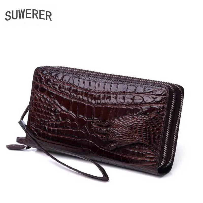 

SUWERER 2030 New men genuine leather bags famous brands Crocodile pattern fashion top cowhide clutch bag men leather wallet