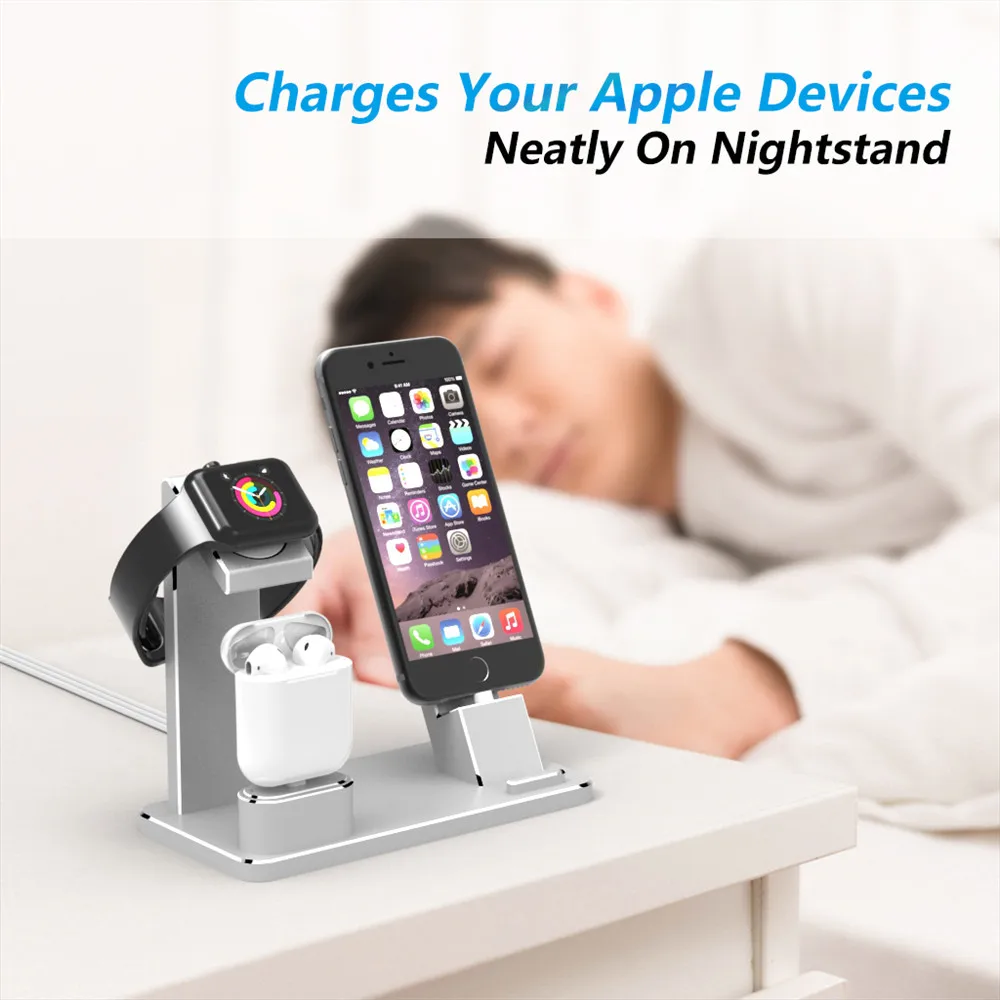 Подставка из алюминиевого сплава для зарядки док-станции Подставка для iPhone Airpods для Apple Watch металлический Настольный usb-кабель Органайзер
