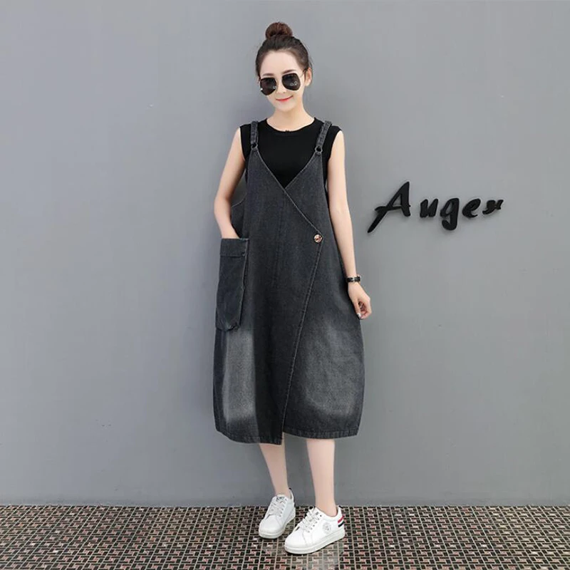 Большой карман Платье с хлястиками женский 2019 сезон весна лето новые свободные