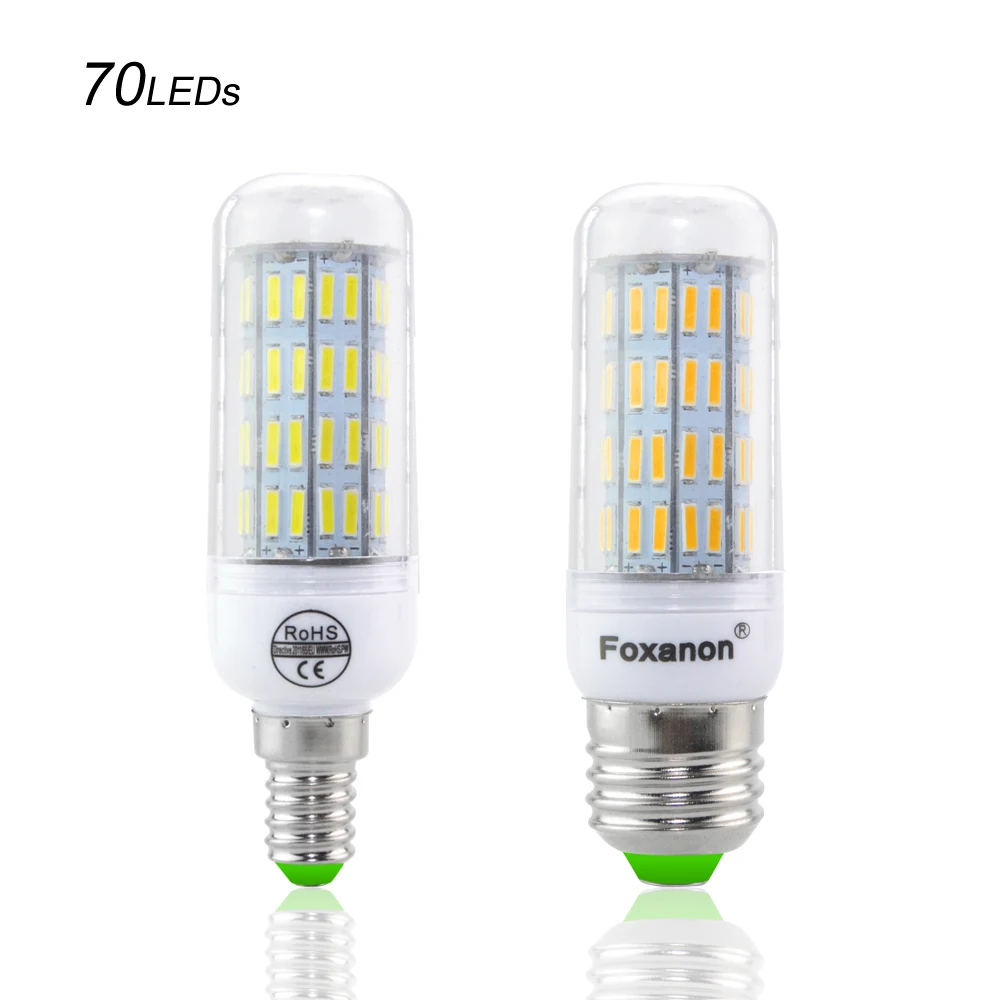 Foxanon 220 В E27 E14 лампа для кукурузы светодиодная 7020SMD чип 110 в 230 58 70 86 126 светодиодов 3