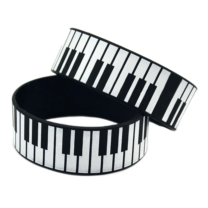 

1PC Piano Keys Silicone Wristband One Inch Wide Printed Logo