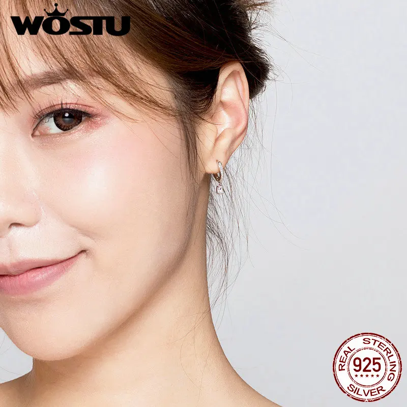 WOSTU Настоящее 925 пробы серебряные серьги для женщин прозрачные квадратные циркониевые серьги подарок на свадьбу DAE157