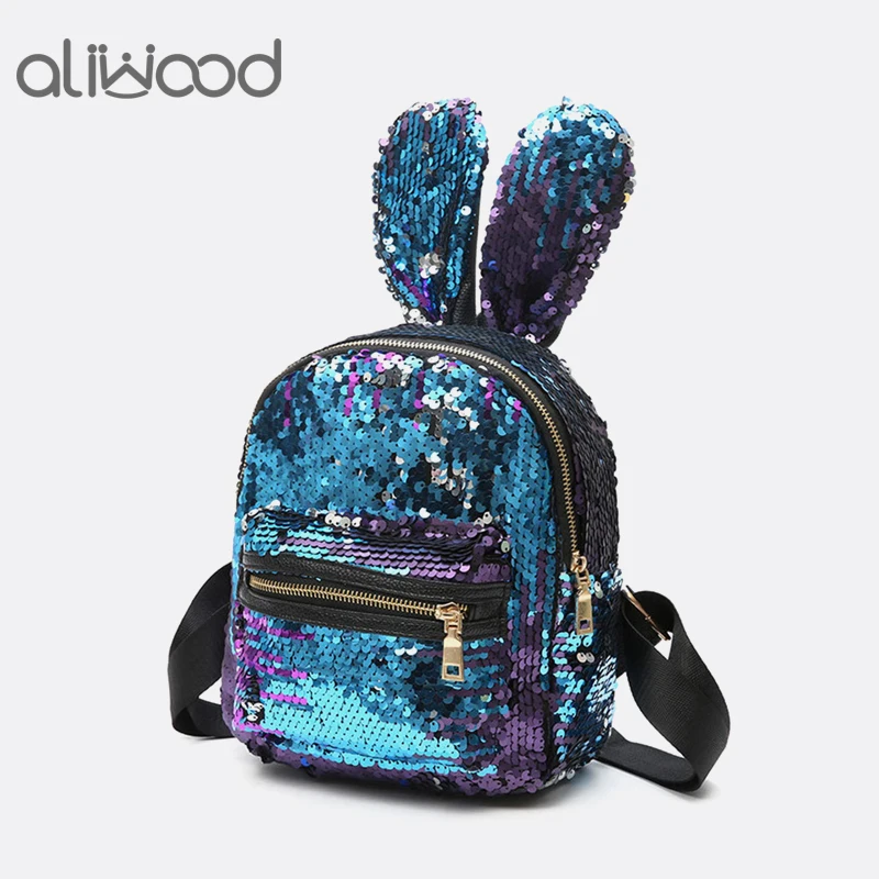 

Aliwood Women Sequins Backpack Cute Big Ear Colorful Small Backpacks School Bags Backpacks for adolescent girls Rucksack Mochila
