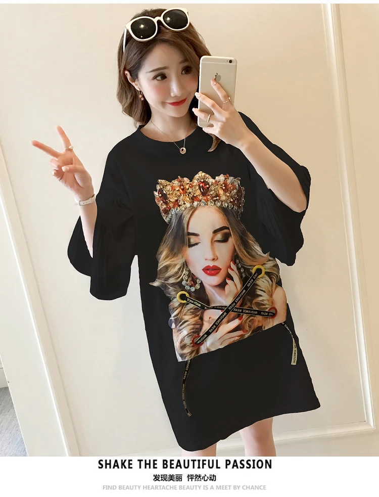 Платье с принтом стикеров хлопковое платье средней длины длинным рукавом