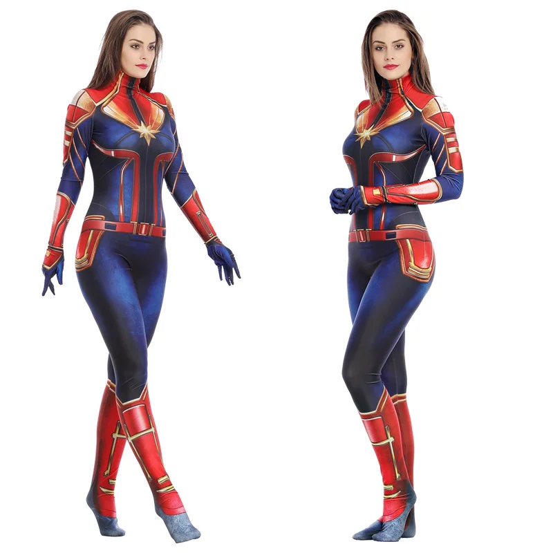 2019The Новые Девушки фильм Марвел Капитан Carol Danvers костюм ниндзя зентай Боди