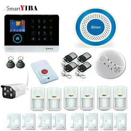 SmartYIBA 433 мГц Беспроводной WI-FI 3g WCDMA сигнализация дома охранной сигнализации дыма комплект видео IP Камера Солнечный Мощность siren - Цвет: D KIT