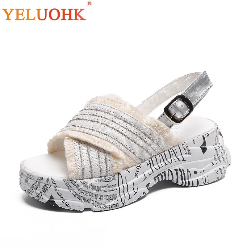 Босоножки женские на платформе мягкие удобные холщовые туфли лето 2019|Боссоножки