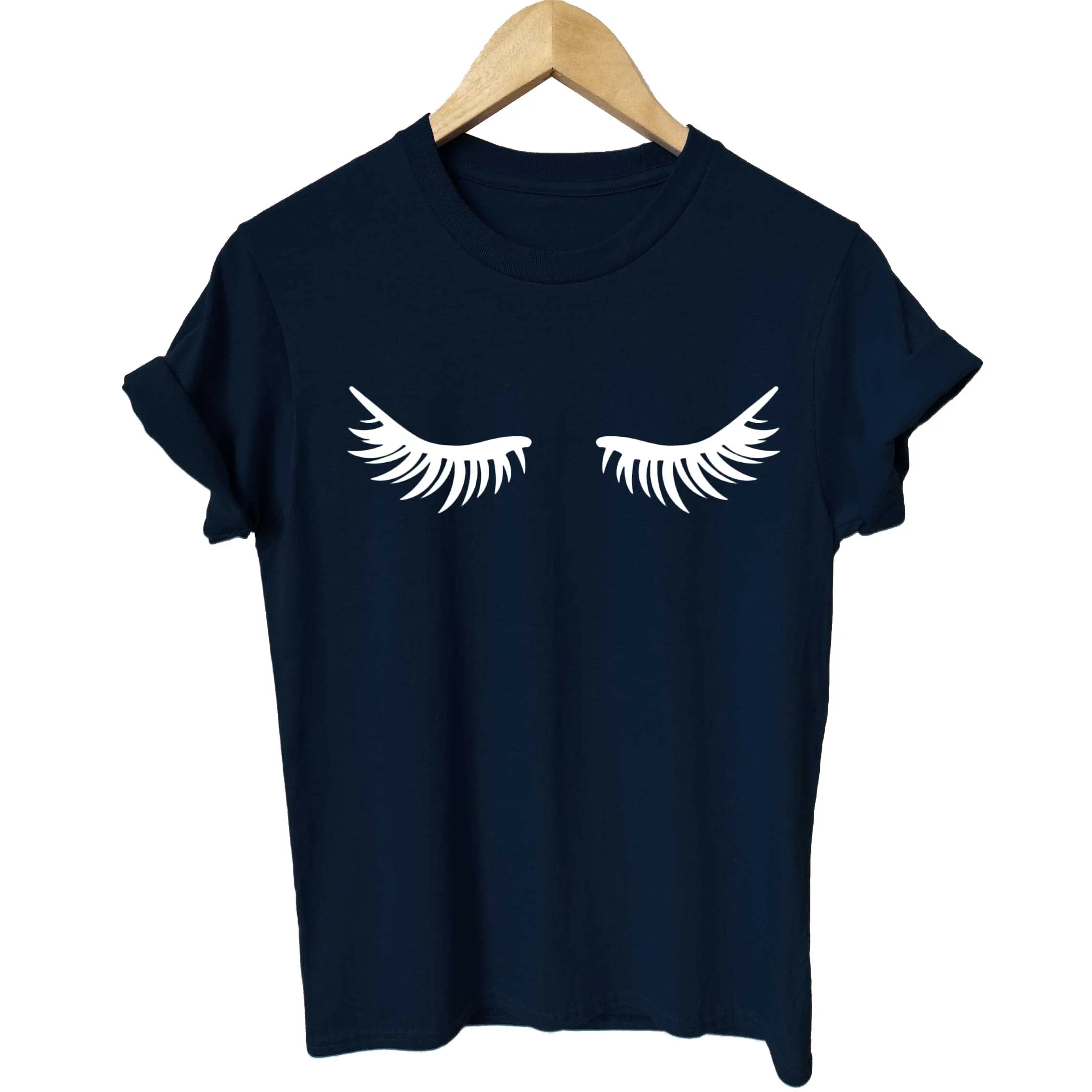navy blue-W Модная Летняя женская футболка в стиле Харадзюку, ресницы, макияж, ресницы, тушь для ресниц, забавная футболка, модная рубашка для завтрака, унисекс, подарок, футболка - Цвет: navy blue-W