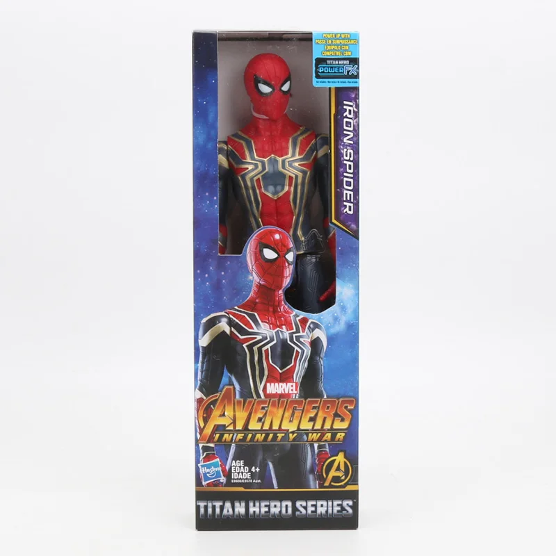 iron spiderman box Мстители эндгейм фигурка игрушка Супер Герои Капитан Америка Железный человек Человек-паук Халк Тор Росомаха танос ПВХ фигурка игрушка 30 см - Цвет: iron spiderman box