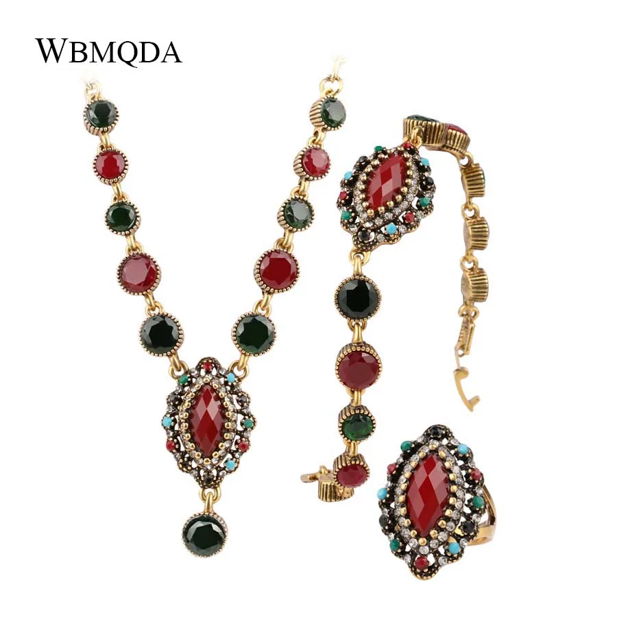 3 шт./лот винтажные богемные красочные ожерелье браслет кольца для женщин Ретро