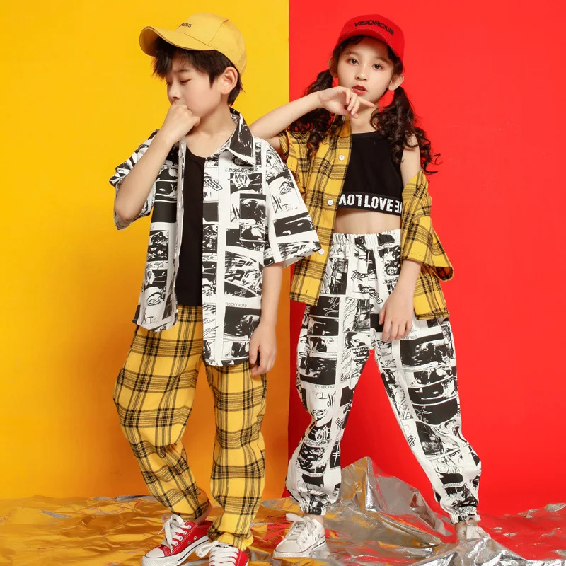

Kids Hip Hop Clothing Dance Costume for Girls Jacket Crop Tank Tops Plaid Shirt Jogger Pants Ballroom Dancing Clothes Dancewear