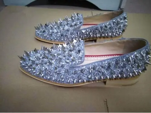 

Mikishyda Factory Customize Red Green Blue Men Oxford Shoes Sparkle Glitter Spiked Handmade Luxury Wedding Party Dress Moccasins