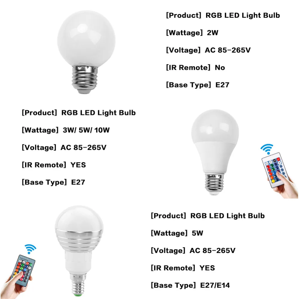 E27 E14 RGB светодиодный светильник 3 Вт 5 Вт 10 Вт цветной магический Точечный светильник с дистанционным управлением с регулируемой яркостью 24key светодиодный ночник 220В 220В праздничный бар