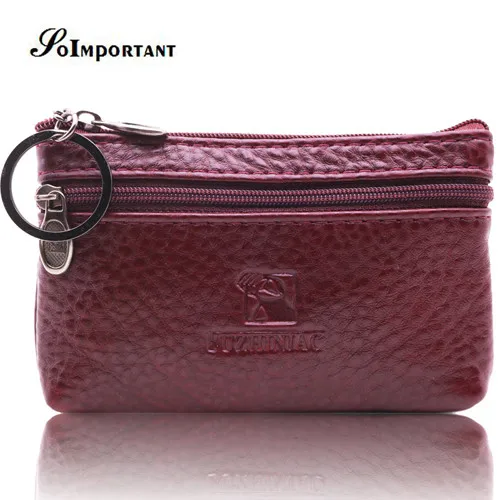 Burgundy Мужские кошельки из натуральной кожи, маленький мужской кошелек на молнии, мужской короткий брендовый Кошелек для монет Perse Carteira с кольцом для ключей - Цвет: Burgundy