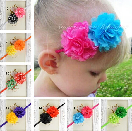 

14pcs/lot Double Mini Satin Mesh Flower Headband