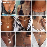 docona 20 style women bohemia fashionable necklace geometric shell moon star cross hollow multi layer chain chokers jewelry