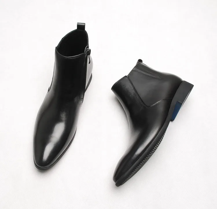 QYFCIOUFU Fashionable Genuine Leather Chelsea Boots For Men Pointed Toe Zipper Flat Handmade Italian Brand Mens Dress Boots