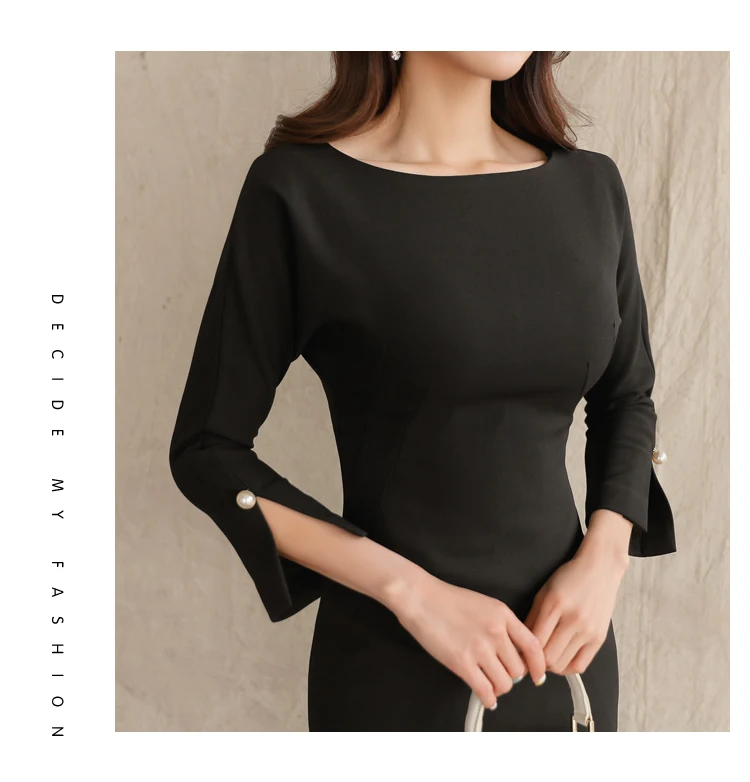 Осенне зимнее женское платье 2019 винтажное Черное вечернее с рукавом облегающее