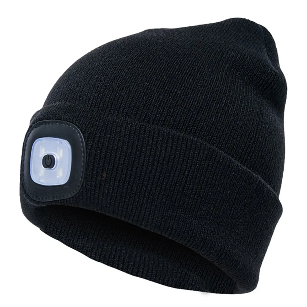 Вязаная однотонная шапка с яркой светодиодной подсветкой зимняя теплая унисекс