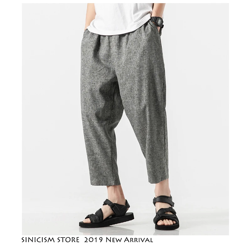 Sinicism Store мужские широкие брюки больших размеров мужские прямые повседневные брюки длиной до щиколотки в китайском стиле летние мужские шаровары