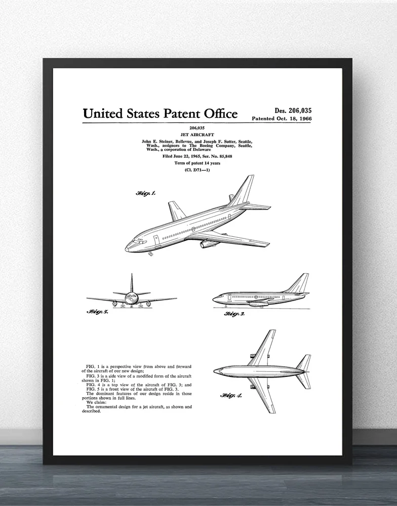 Boeing 737 патентная синяя настенная художественная краска Настенный декор холст