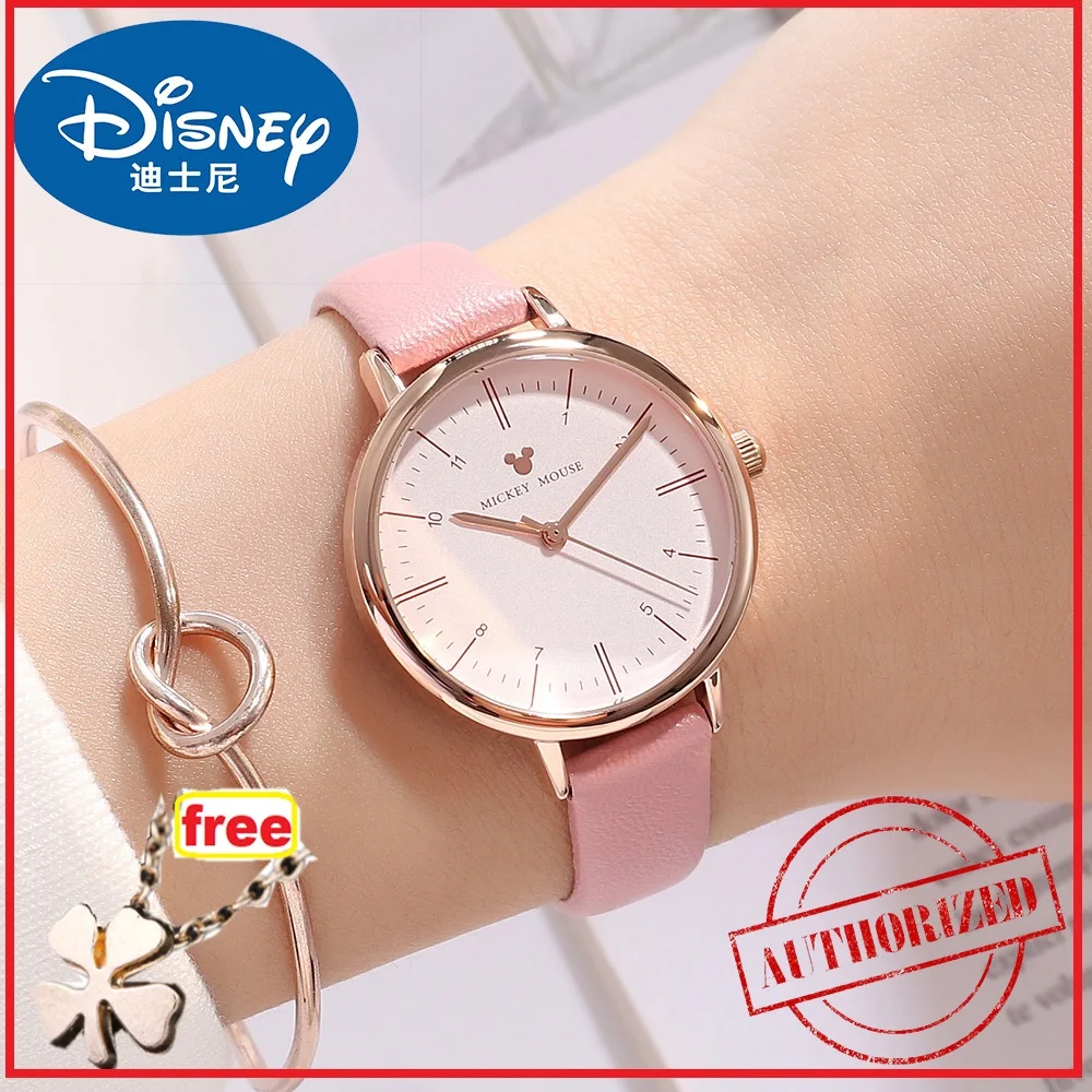 Часы Дисней женские модные простые кожаные белые черные кварцевые наручные часы