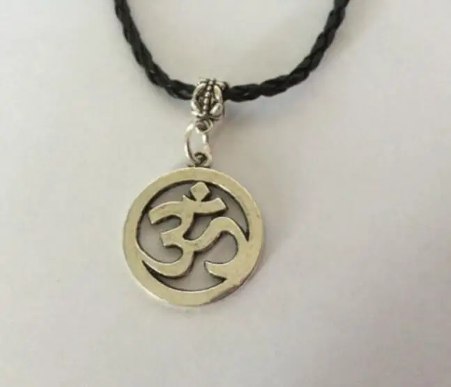 Vintage Silver Om Ohm Necklaces Pendant  Statement Choker Woven Leather Necklaces Women Jewelry Accessories DIY Gifts HOT B162