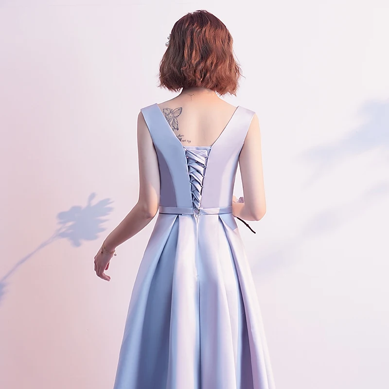 

Sweet Memory Pink Long Prom Dresses 2019 New Gray Prom Dress Bride Sister Champagne Wedding Party Dress A2370